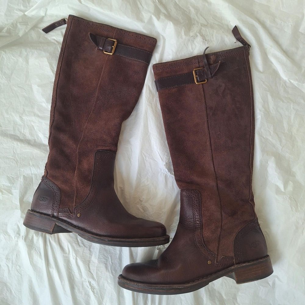 Ugg Castille Java Brown Suede Leather Riding Boot… - image 1